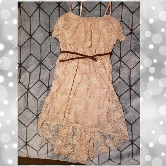 As U Wish Dresses & Skirts - Belted, Pink lace, high low dress w ruffle breast